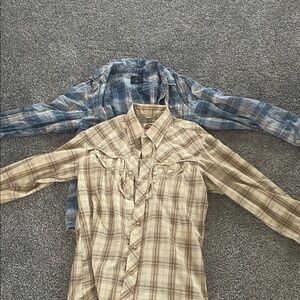 Mi Tan and Blue Checkered Button-Down Shirts